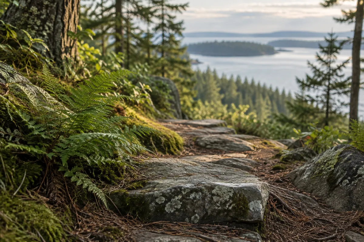 A stepping stone on a woodland path.